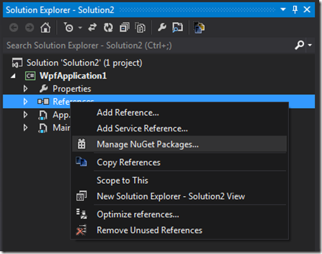 right-click on the references node of a project